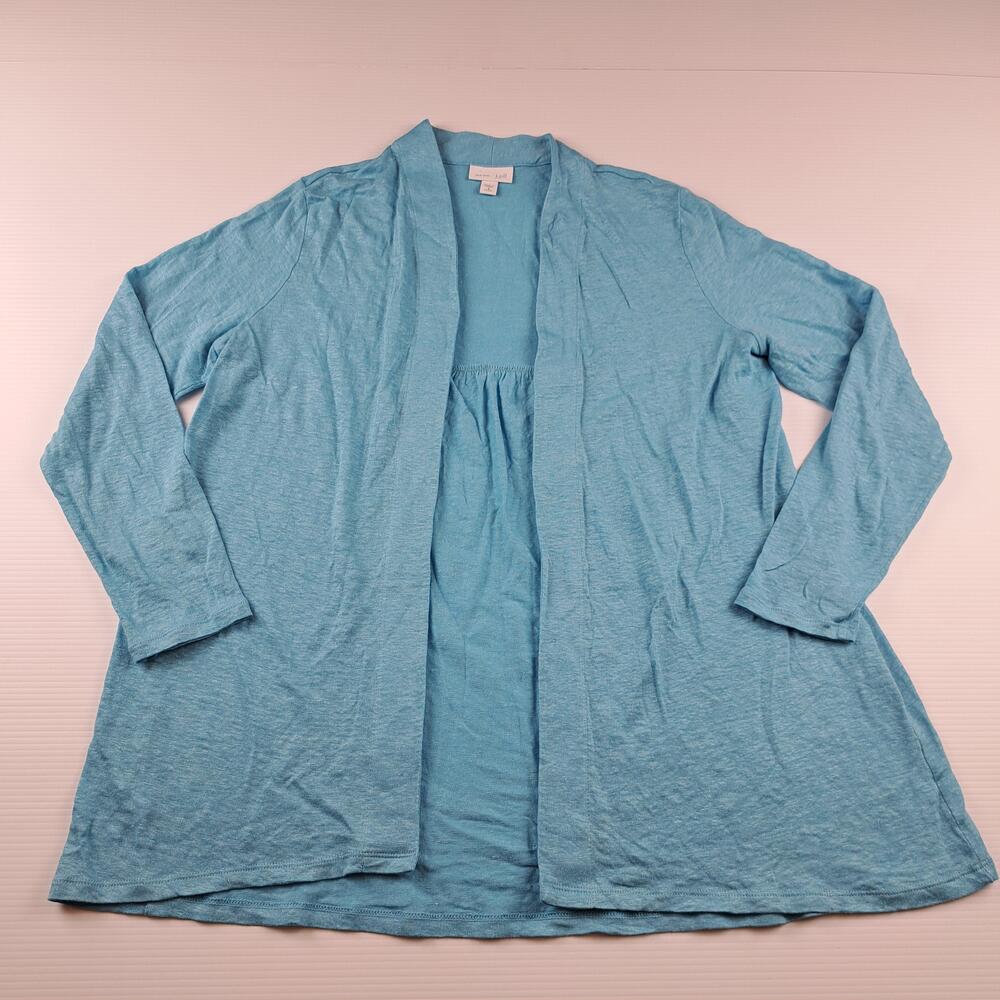 J Jill Sweater Womens Petite Medium Blue Love Linen Open Cardigan Knit